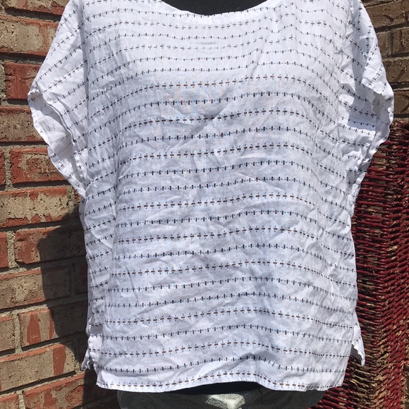 🪙🚨B2G1 CYNTHIA ROWLEY White Bumblebee Sleeveless Linen Buttoned Back Blouse - Picture 3 of 7